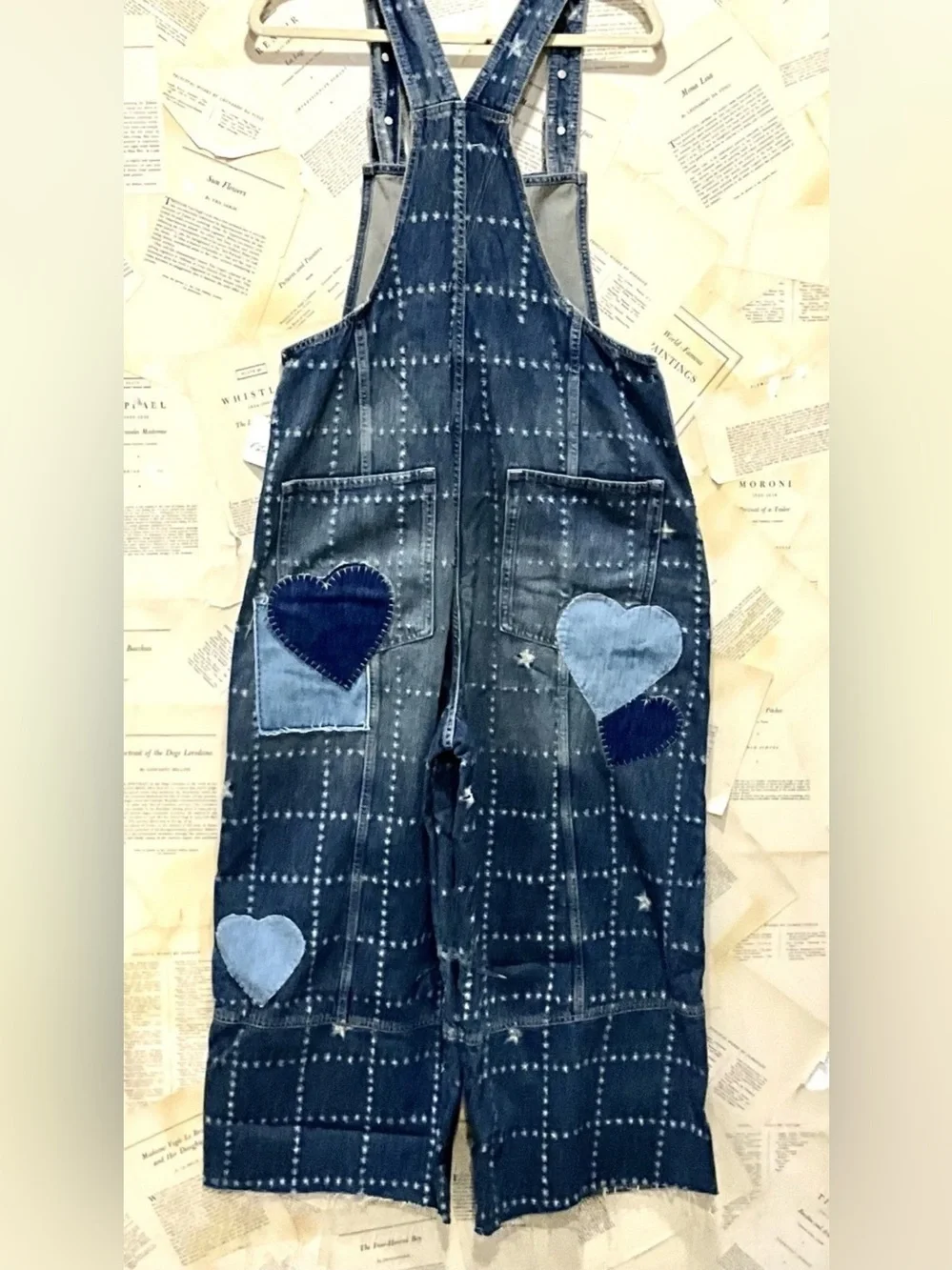 Free People We The Free Rambler Novelty Overalls Heart Appliques Denim - Picture 5 of 6